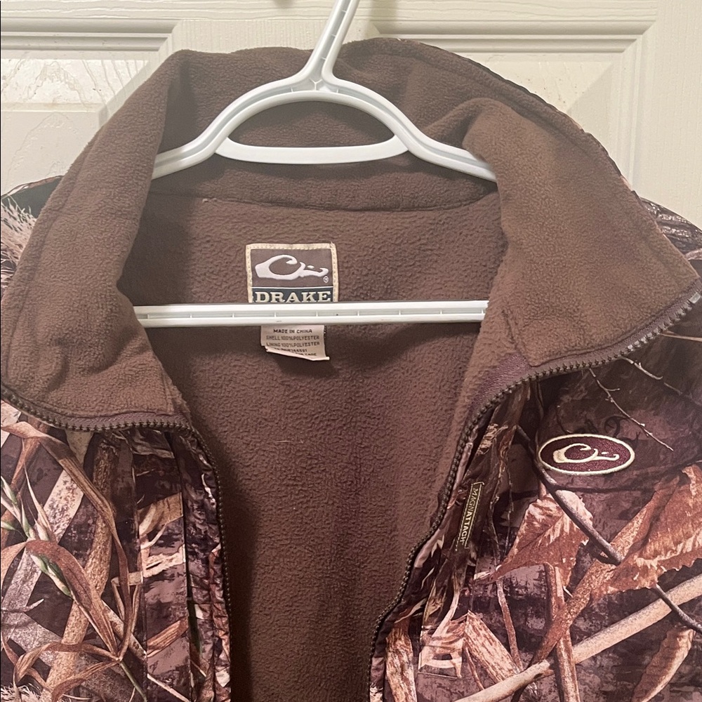 Drake Woodland Pattern Jacket or Vest with Brown Fleece